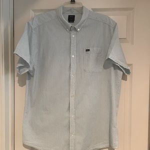 RVCA Men’s Short Sleeve Button Down Blue And White Pinstripe Casual Shirt